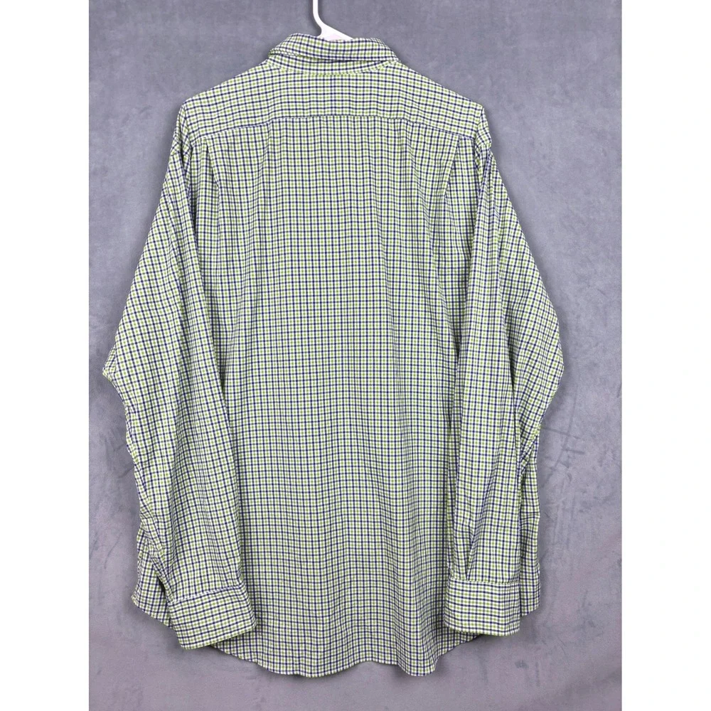 Polo Ralph Lauren Performance Shirt Mens XL Green Blue Gingham Stretch Nylon